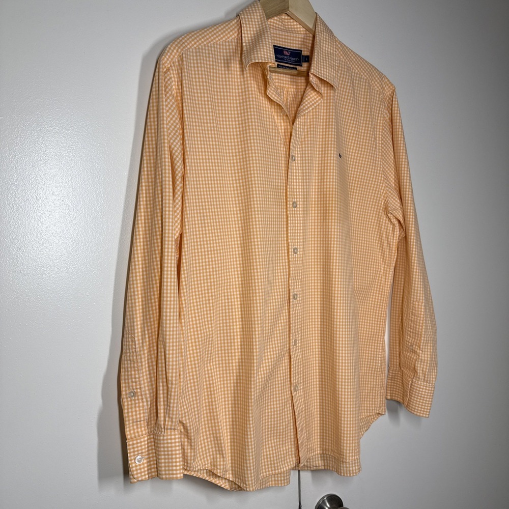 Vineyard Vines Whale Slim Fit Shirt Mens L Classic Fit Peach Plaid Button-Down - Picture 3 of 10